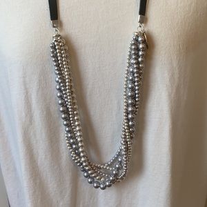 Set - Silver Beaded necklace & Silver Druzy earrings